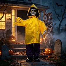 Halloween Animatronic Haunted Boy Prop with Glowing Eyes  Moving Arms