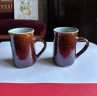 Red Wing Pottery USA 2 Hand Painted VILLAGE GREEN Mugs GC