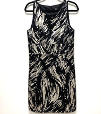 Ann Taylor Sleeveless Sheath Dress Black Abstract Paint Stroke Silk Blend 12