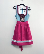 Alpenmarchen Dirndl Trachten Gingham Pink Blue Octoberfest Dress + Apron Size 10