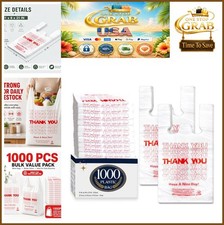 Plastic T-Shirt Bags 1000 Count White Thank You Print 11x6x21 Bulk Grocery