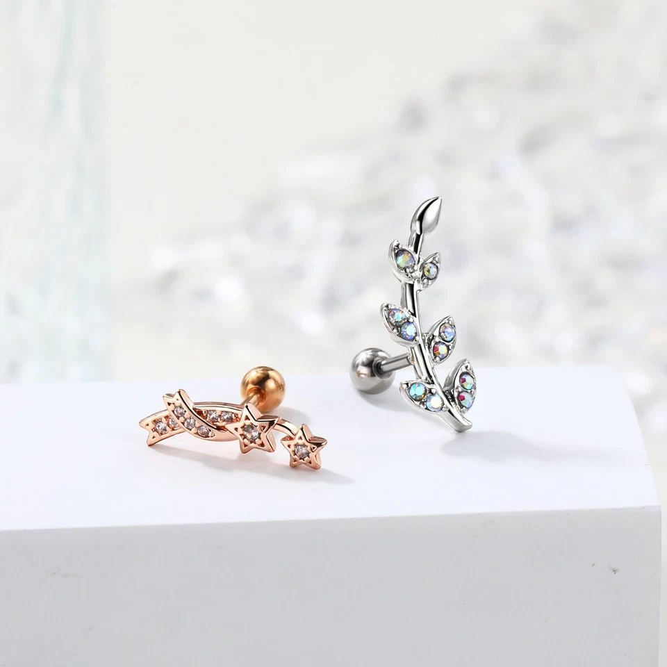 2PCS Cartilage Studs Stainless Steel CZ Helix Tragus Lobe Daith Piercing Jewelry - Image 4 of 4