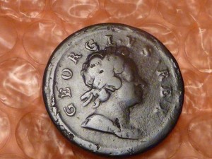 Original 1718 George I Colonial Times Halfpenny DUMP Issue Has Detail #1