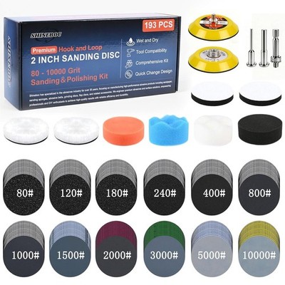 193Pcs 2 Inch Polishing Kit Hook and Loop Sanding Discs, Headlight Restoratio...