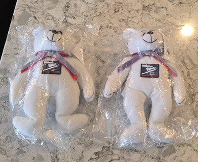 USPS Post Office Plush Friendly Bear 2000 White Priority Mail Vtg Lot of 2 NEW