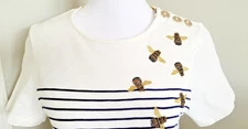 Joules Black White Stripes Beaded Bumble Bee Top Short Sleeve CreamBee US 6 UK10