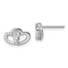 Sterling Silver Polished with Cubic Zirconia Double Heart Post Stud Earrings