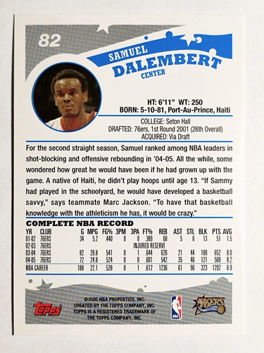 2005-06 Topps #82 Samuel Dalembert - Picture 2 of 2