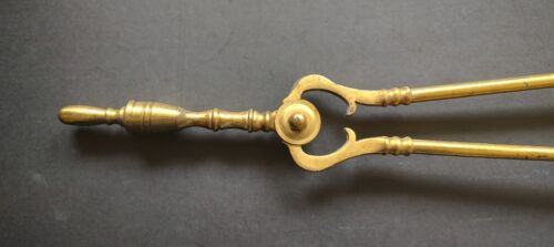 Antique Victorian Brass Fireplace Tongs Ornate Claw Pincers 19th Century England - Picture 15 of 16
