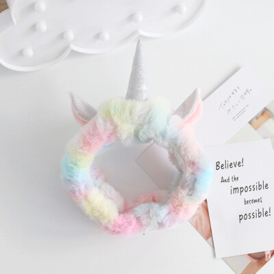 Party Discount Einhorn-Haarreif Aus Plüsch – Weiß Mit Regenbogenohren & Goldenem Horn