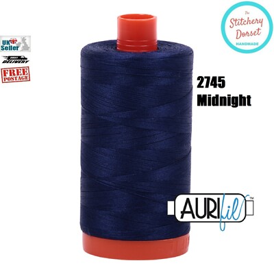 Aurifil 50wt, 2745 Midnight, 100% Ägyptisches Baumwollgarn. 1300M Spulen Ab 10£