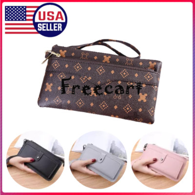 Womens Leather Clutch Wallets Handbag Card Holders Long Purse Phone Bag Case Zip