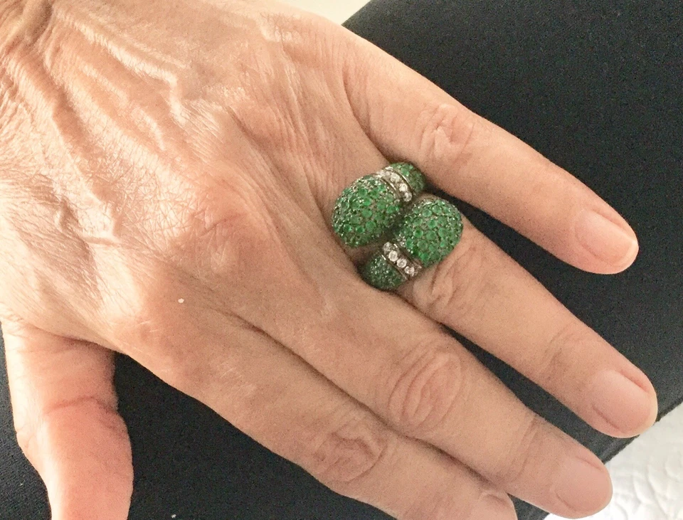 Size 6 Sterling Silver You and Me Ring w/ Pave in Green Quartz Natural Stones - Image 3 of 4