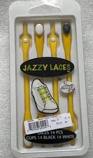 ALL JAZZED UP JAZZY LACES, 14 YELLOW LACES, 14 BLACK CLIPS & 14 WHITE CLIPS