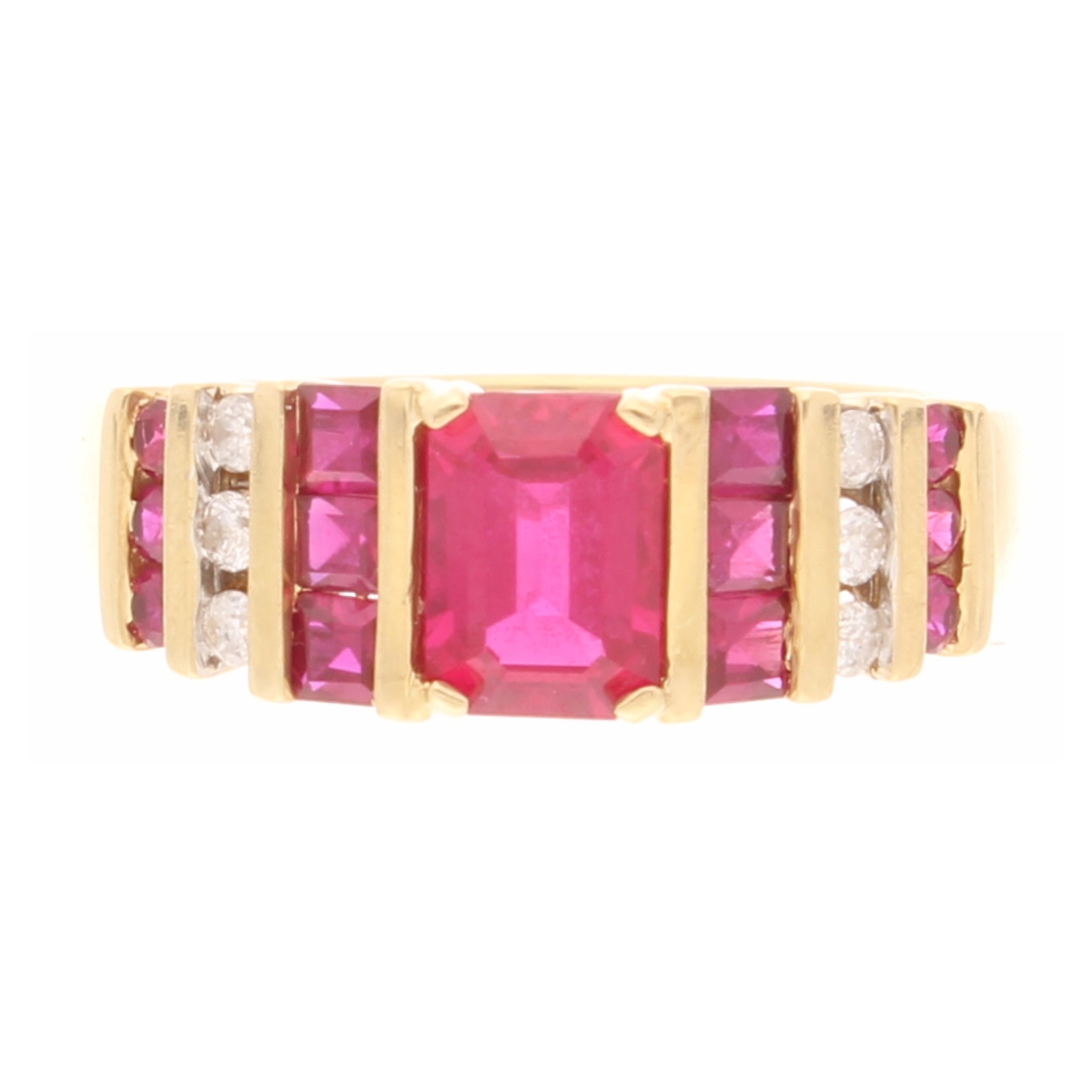 18Carat Yellow Gold Rubellite Solitaire w/ Diamond Accents Ring (Size O)