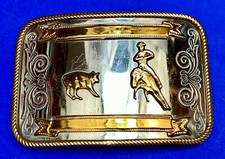 Calf Roping Roper Rodeo Cowboy Large Nickel Silver Belt Buckle - Blank Scroll