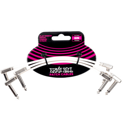 Ernie Ball 6in Flat Ribbon Patch Cable 3-Pack, White, P06385