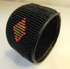 NATIVE/Ethnic Multi-strand Glass Seed Bead Leather WIDE CUFF Bangle Bracelet
