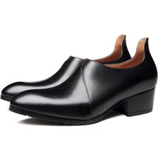 Side Zipper Pointed Toe Formal Dress Heel Party Low Top Real Leather Men's Shoes