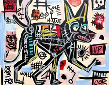 CORBELLIC EXPRESSIONISM 12X16 NIGHT WOLF ABSTRACT CARTOON ORIGINAL PAINTING ART