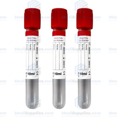 Vacuum Blood Collection Tube (Serum Tube Clot Activator), 10ml, Red, Exp 9/28