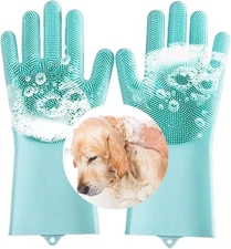 Pets Bathing Gloves with High Density Teeth for Cat & Dogs with Long & Short Fur