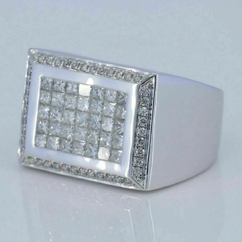 3Ct Princess Lab-Created Diamond Band Wedding Ring Men's 14K White Gold Plated