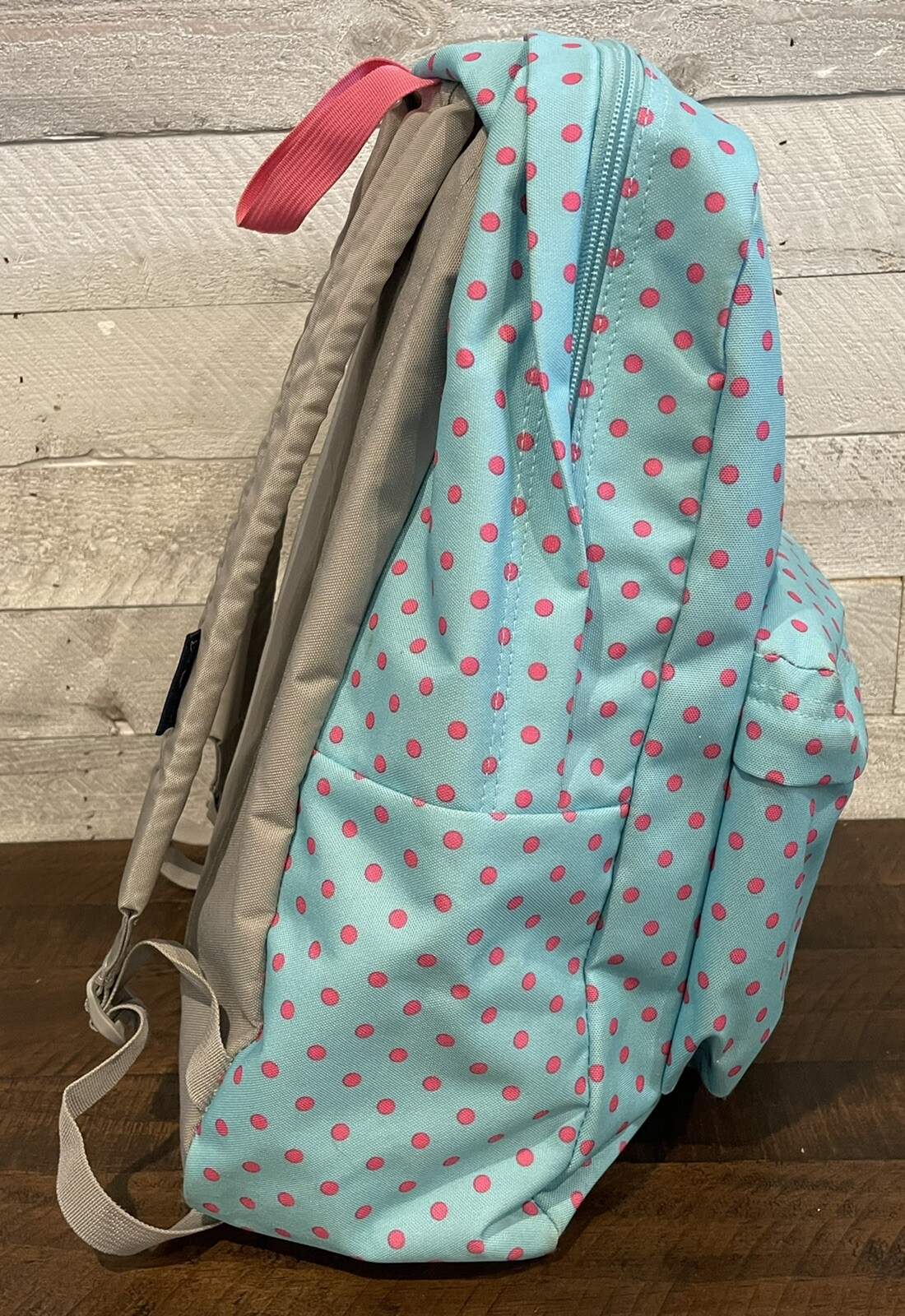 Jansport Light Blue w/ Pink Polka Dots Backpack Stude… Gem
