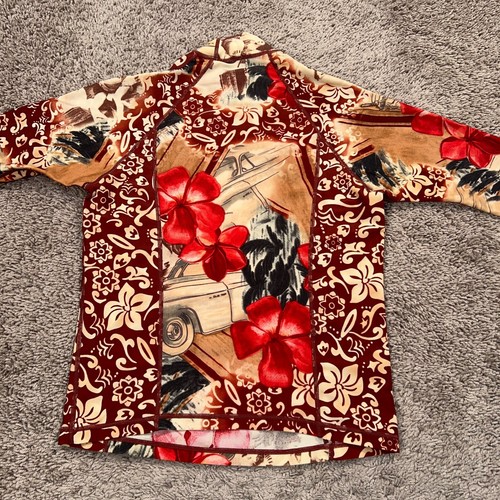 Speedo Shirt Youth 12 Red Beige Floral Tropical Hawaii Swim Rash Guard Resort - Picture 5 of 12