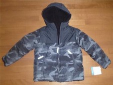 Little Boys CAMO Reversible Sherpa Puffer Coat Size XS 5 Hood Zipper Warm  NWT