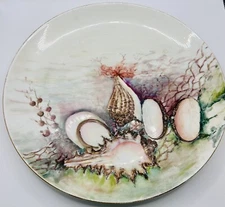 T&V LIMOGES FRANCE HAND PAINTED 12” CHOP PLATE CHARGER SHELLS OCEAN CORAL SEA