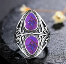 Solid 925 Sterling Silver Purple Copper Turquoise Handmade Women Rings