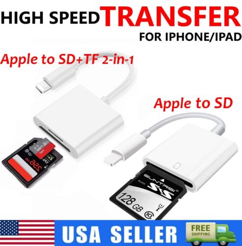 For iPhone High Speed Digital Camera Card Reader Adapter 2in1 8 Pin iOS to TF SD - Picture 1 of 20