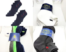 Polo Ralph Lauren Classic Sport Socks Half Cushioned Sole Ankle Black White  6Pk