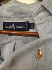 Ralph Lauren Mens Dress Shirt Blue Oxford Cotton Flesh Pony Size 17 - 34 Easter