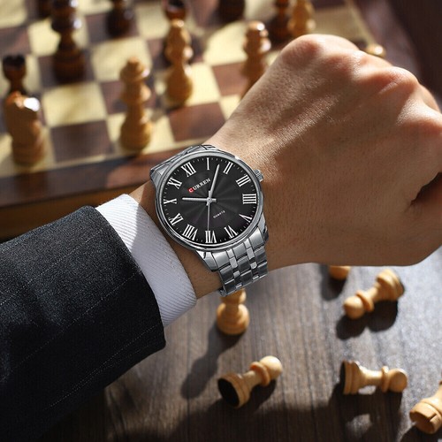 SALE Men Watch Roman Numerals Simple Dial Watch Male Steel Quartz Wristwatch - Picture 4 of 30