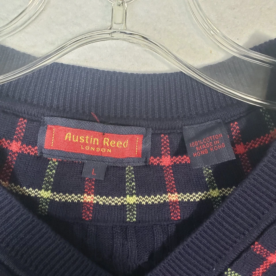 Suéter Pull Over De Colección Austin Reed Para Hombres L Grande Azul Cuello en V Tejido con Cable Foto 3 de 4