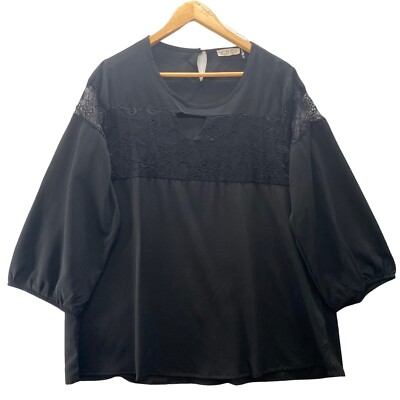 COC Clothing Obsessed Co. Blouse Women's Size 1XL 3/4 Sleeve Lace insert Tunic