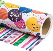 WRAPAHOLIC Birthday Reversible Wrapping Paper - 1 Count (Pack of 1), Balloon 