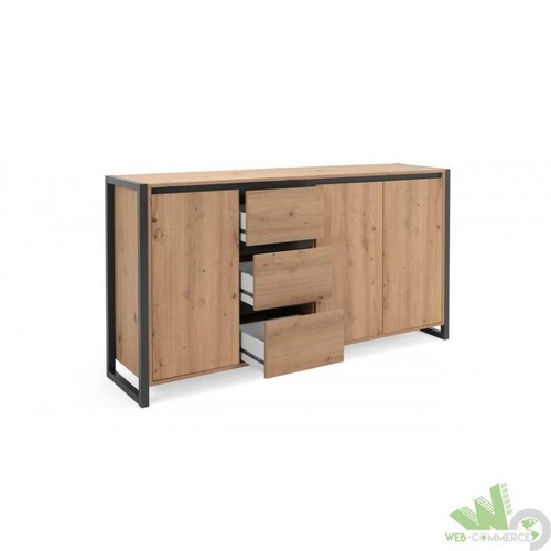 CREDENZA MADIA 160x40x88H CM QUERCIA 3 ANTE SPORTELLI CASSETTI PIEDINI ANTRACITE - Foto 6 di 9