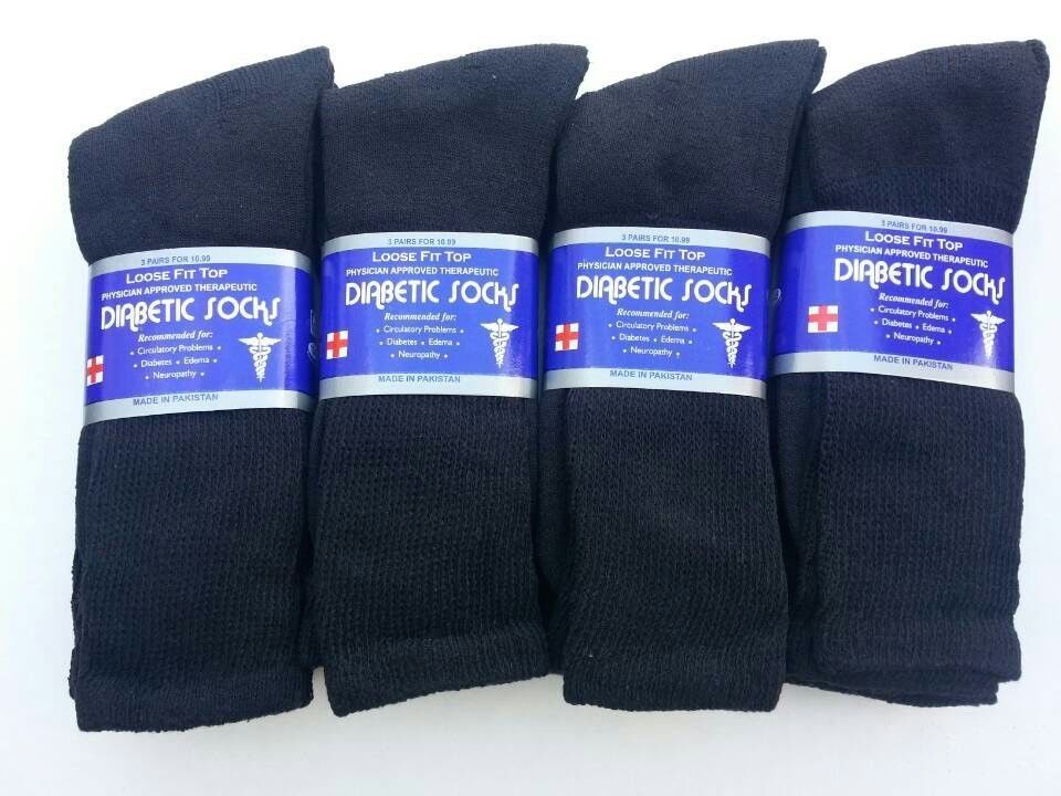 Black CREW Diabetic SOCKS  " LOOSE FIT TOP "  NEW  Size up to 13-15