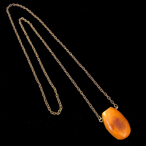 European Antique Vintage Natural Baltic Amber Pendant Sweater Necklace Copper - Picture 4 of 8