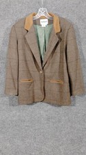 Rafael Women's Lined Jacket Blazer Coat Brown Green Blue Tweed 1 Button Size 10
