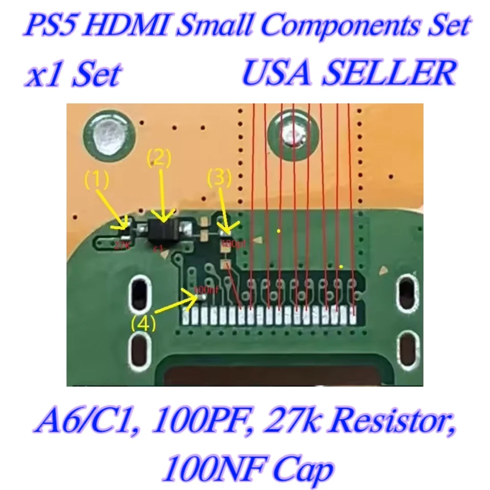 ONE CLICK COMPONENTS For Sony PS5 Pack of 4 Small HDMI Components Parts Diode Resistor & Capacitors