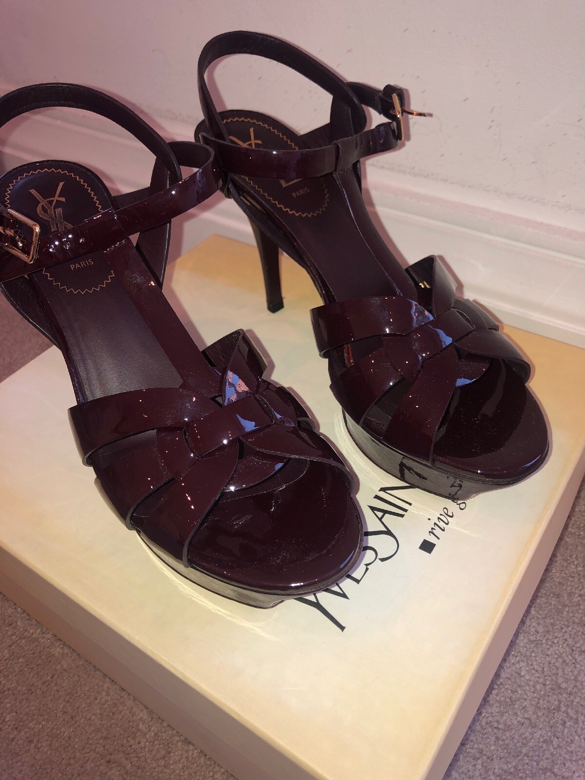 SANDALI TRIBUTO YVES SAINT LAURENT Borgogna lucidi taglia 39