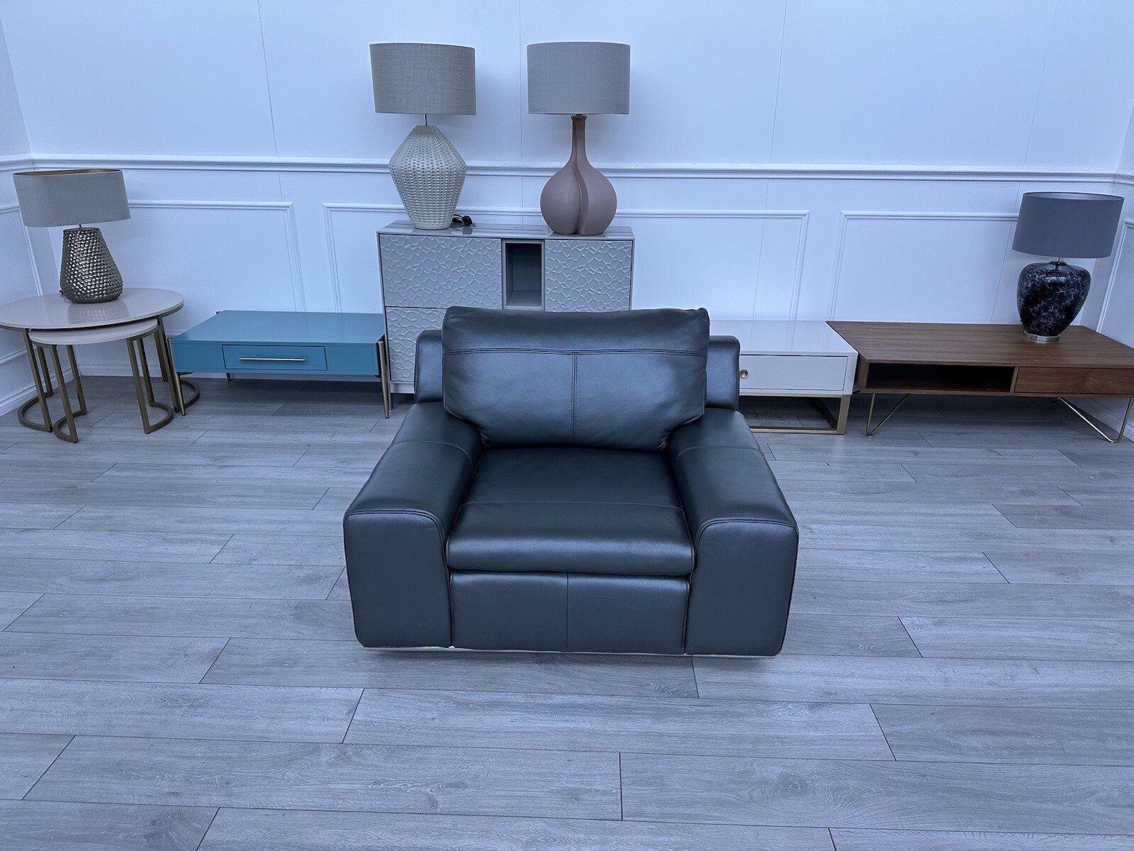 Famous Store New Leather Charcoal Grey Armchair eBay