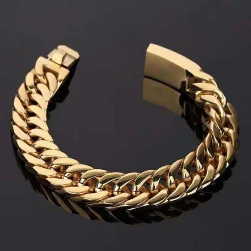 Mens Cuban Bracelet 12MM Classic Design Gold Plated Wrist Chain Curb Gift - Image 2 of 4
