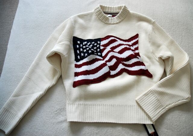 TOMMY HILFIGER AMERICAN FLAG RIBBED JUMPER OVERSIZED SWEATER XS fits XS/S/M