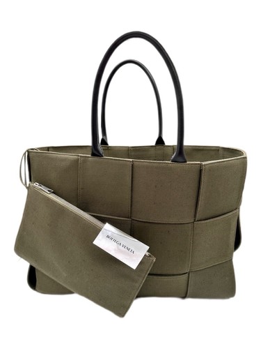 Bottega Veneta Arco Weekender Interecciato Schultertasche Handtasche Leinen Oliv