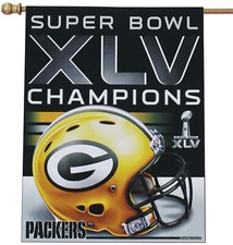 Green Bay Packers Super Bowl XLV Champions 27" X 37" Einseitige Vertikale Flagge